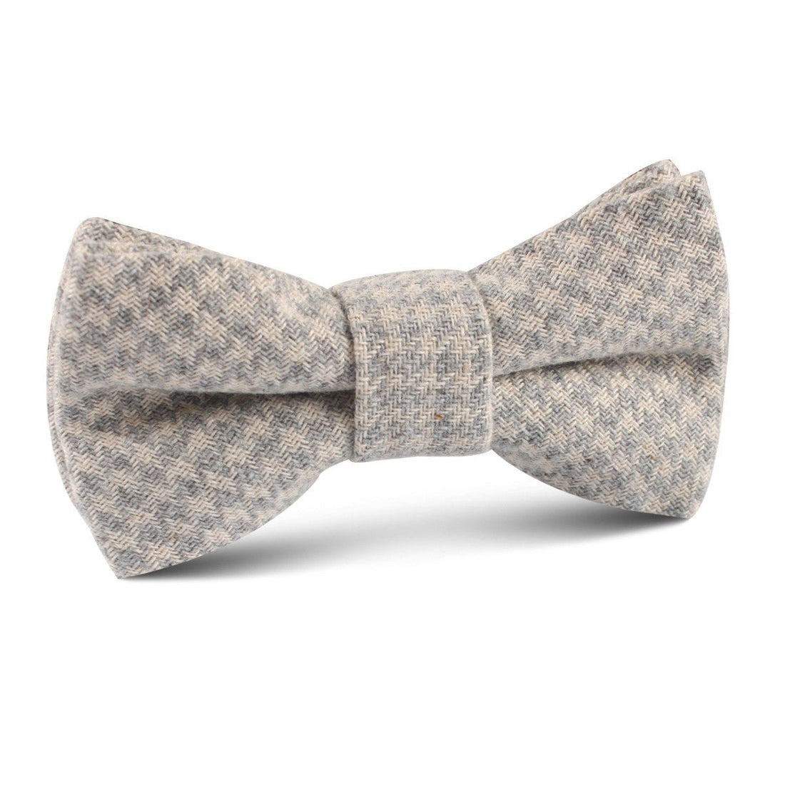 Gray Houndstooth Khaki Linen Kids Bow Tie