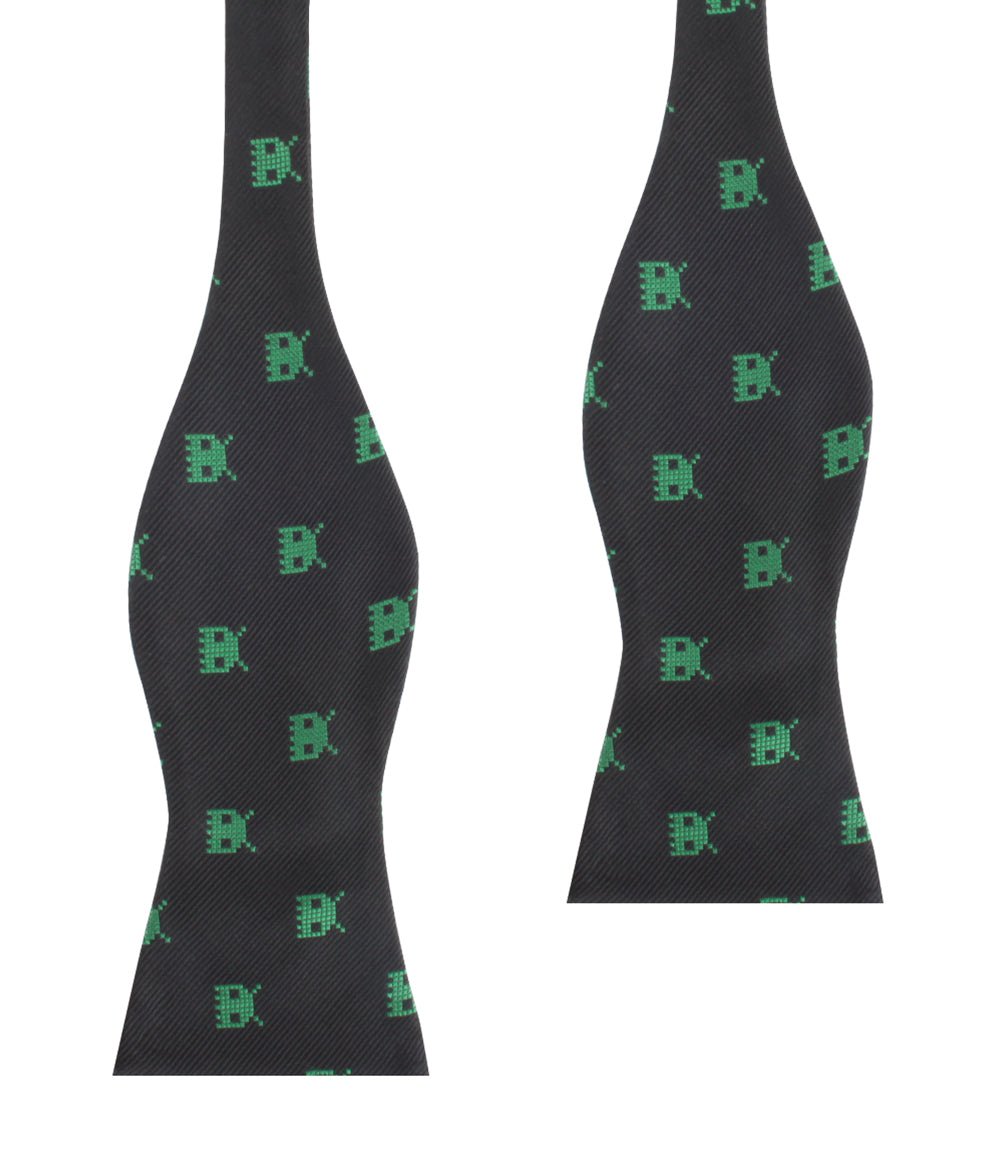 Green Pixel Creature Self Bow Tie