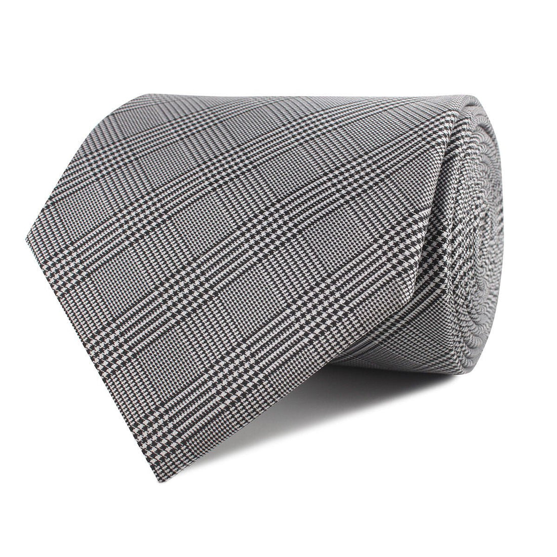 Grey Glen Plaid Necktie Front Roll