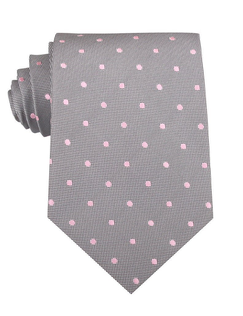 Grey with Baby Pink Polka Dots Necktie