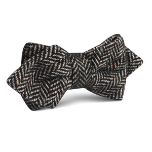 Herringbone Raven Black Wool Diamond Bow Tie