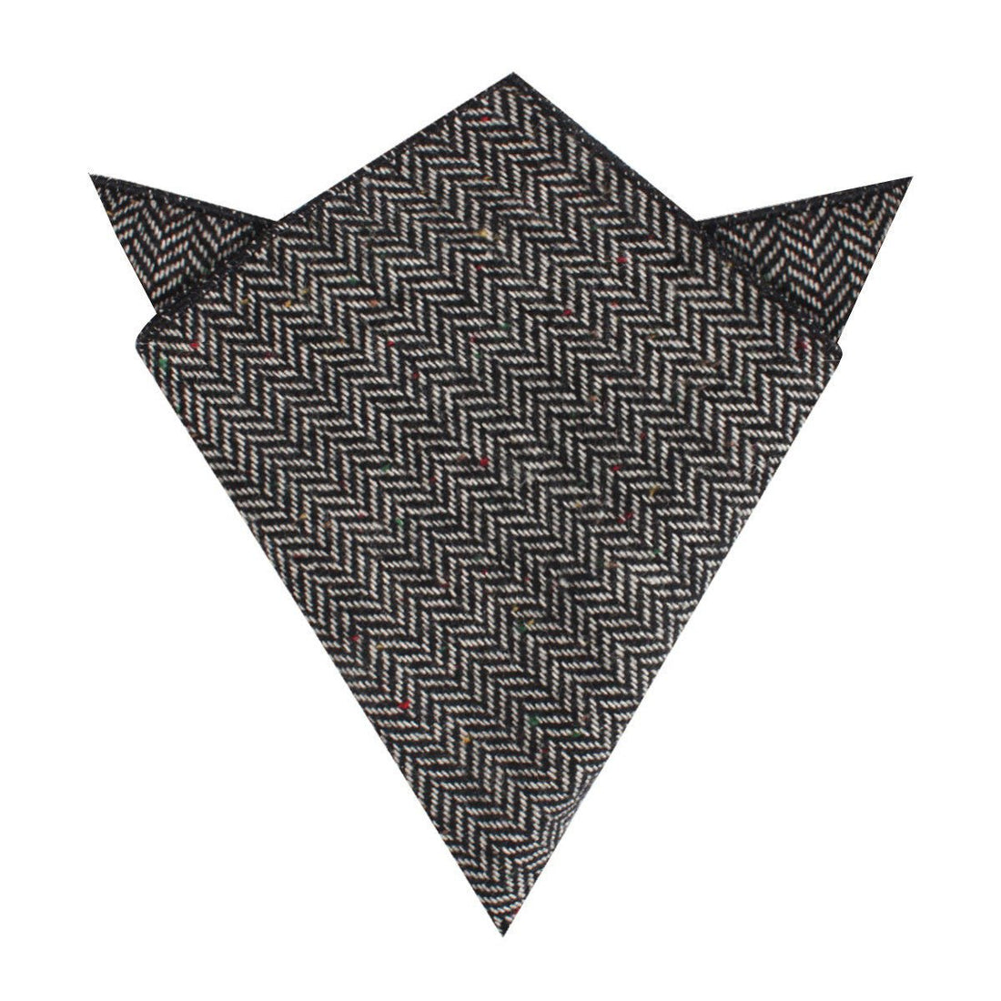 Herringbone Raven Black Wool Pocket Square