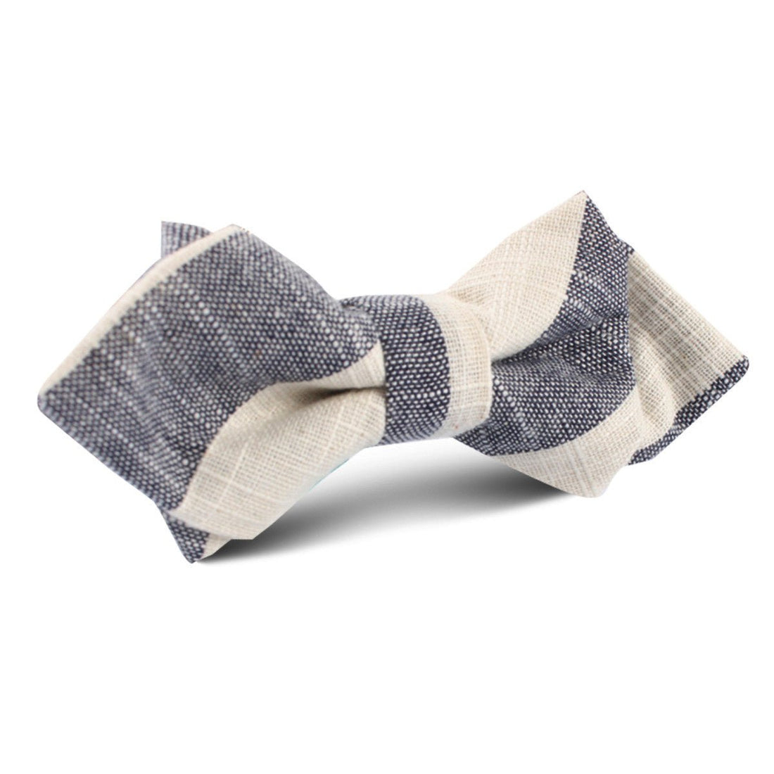 Kekova Blue Striped Linen Diamond Bow Tie