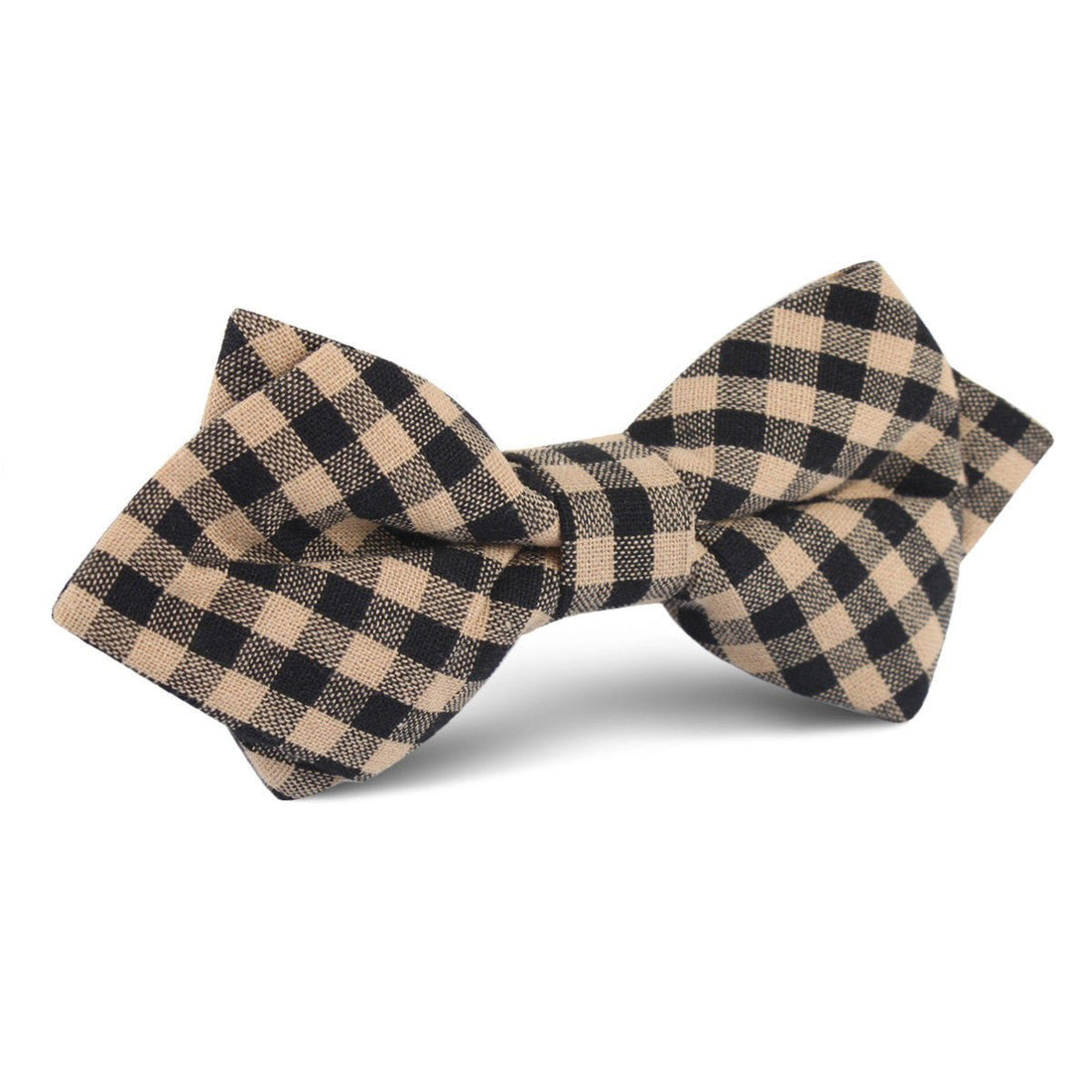 Khaki Black Gingham Blend Diamond Bow Tie