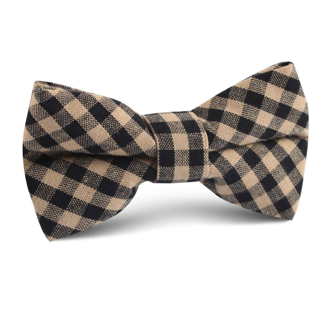 Khaki Black Gingham Blend Kids Bow Tie