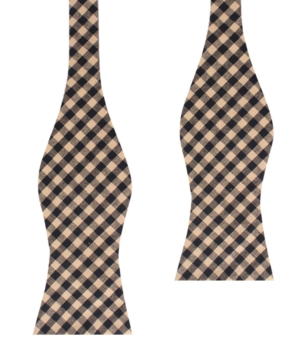 Khaki Black Gingham Blend Self Bow Tie