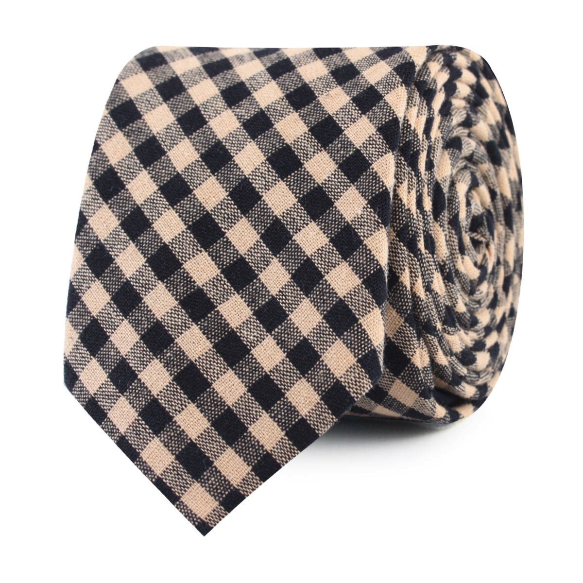 Khaki Black Gingham Blend Slim Tie