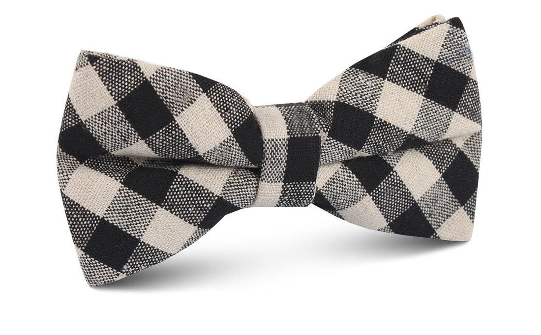 Khaki & Black Gingham Linen Bow Tie