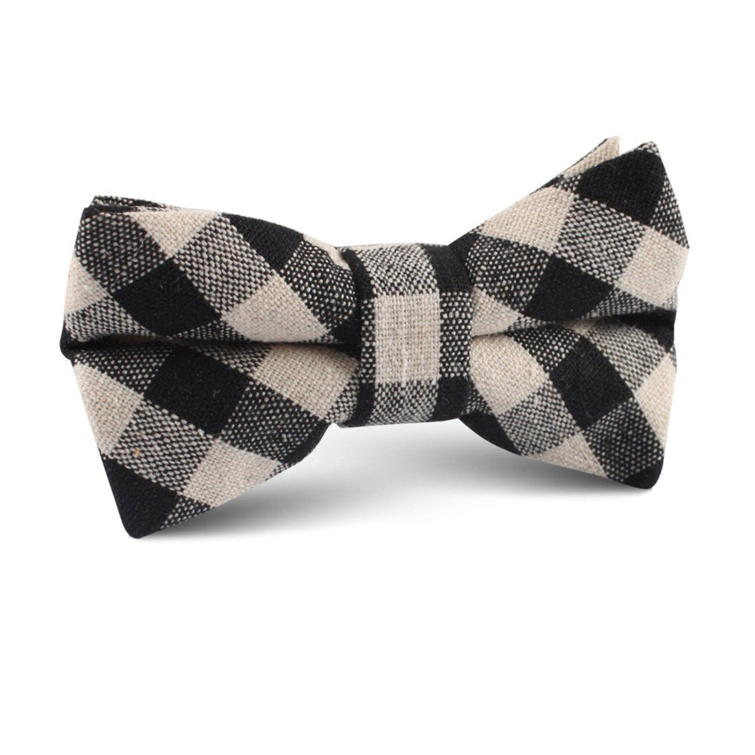 Khaki & Black Gingham Linen Kids Bow Tie