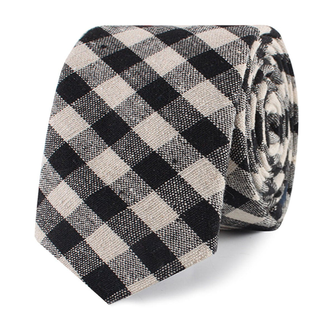 Khaki & Black Gingham Linen Slim Tie