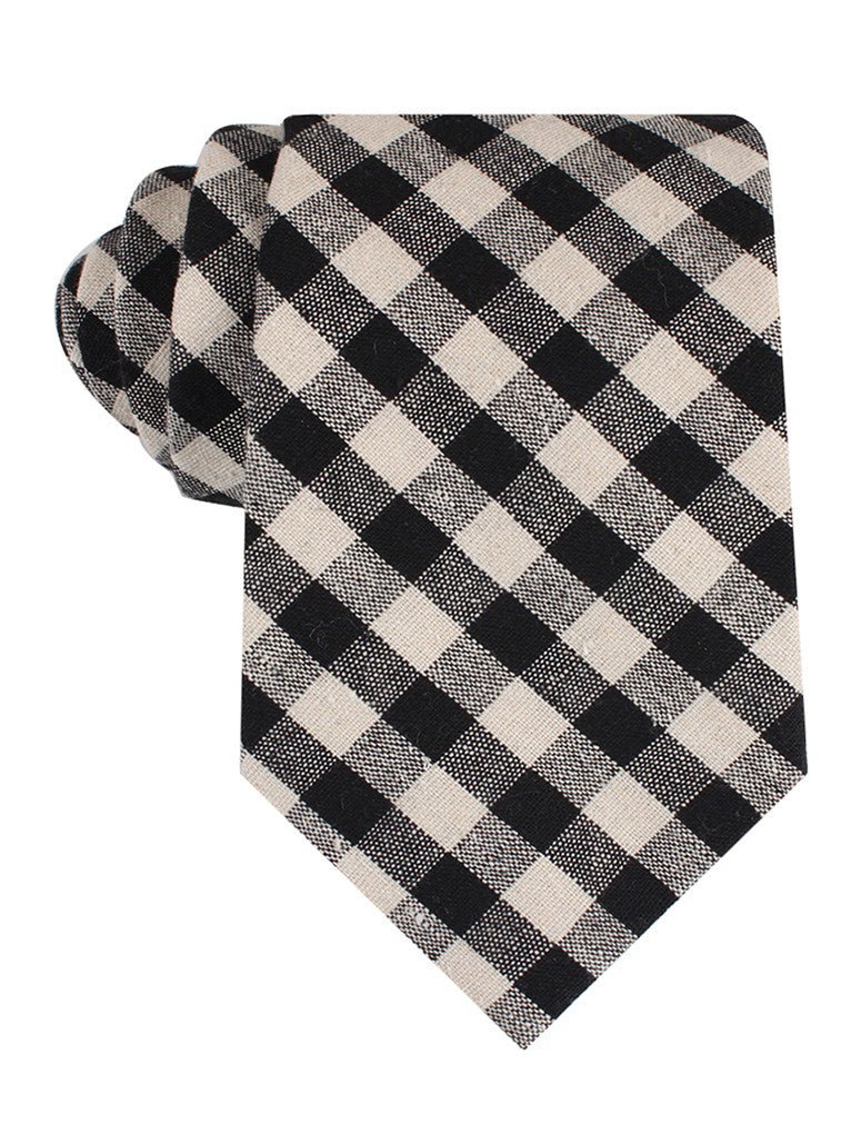 Khaki & Black Gingham Linen Tie