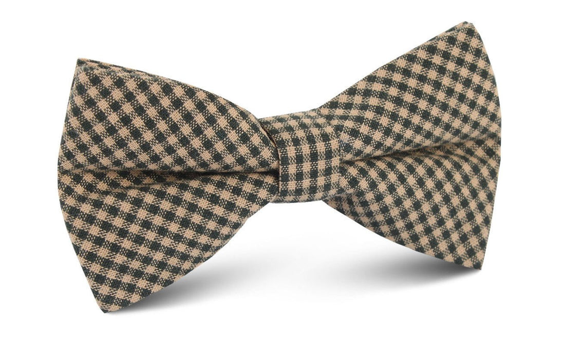 Khaki Green Gingham Blend Bow Tie