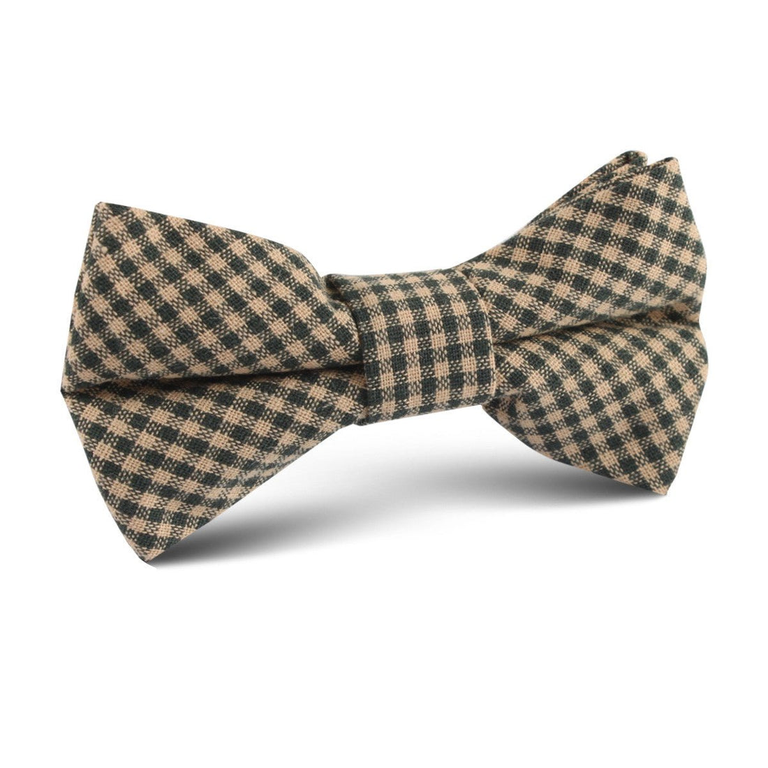 Khaki Green Gingham Blend Kids Bow Tie