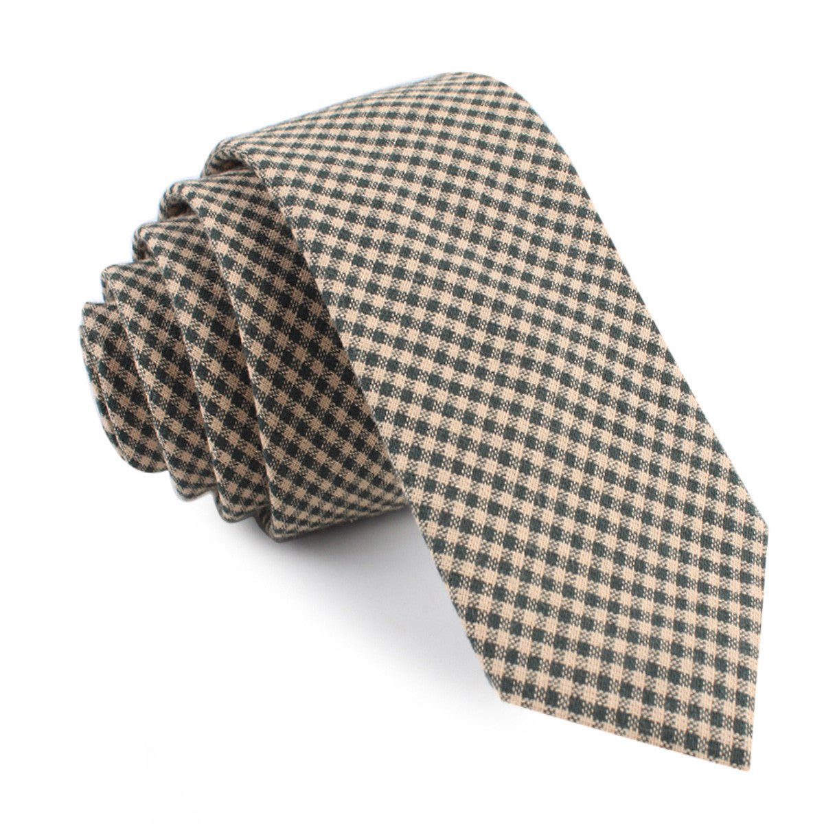 Khaki Green Gingham Blend Skinny Tie