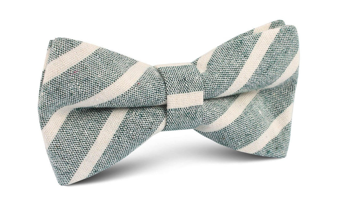 Konya Chalk Stripe Green Linen Bow Tie