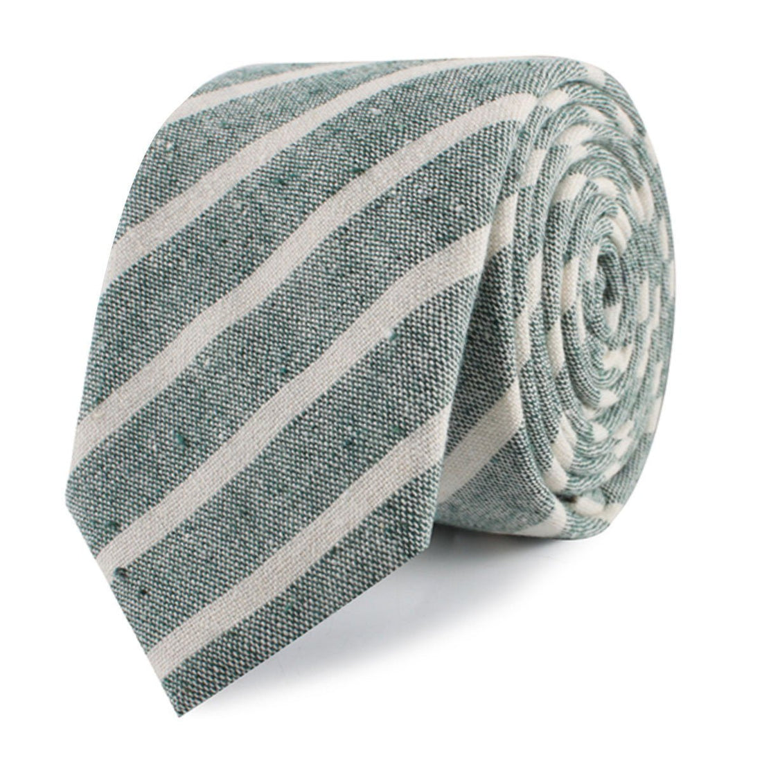 Konya Chalk Stripe Green Linen Slim Tie