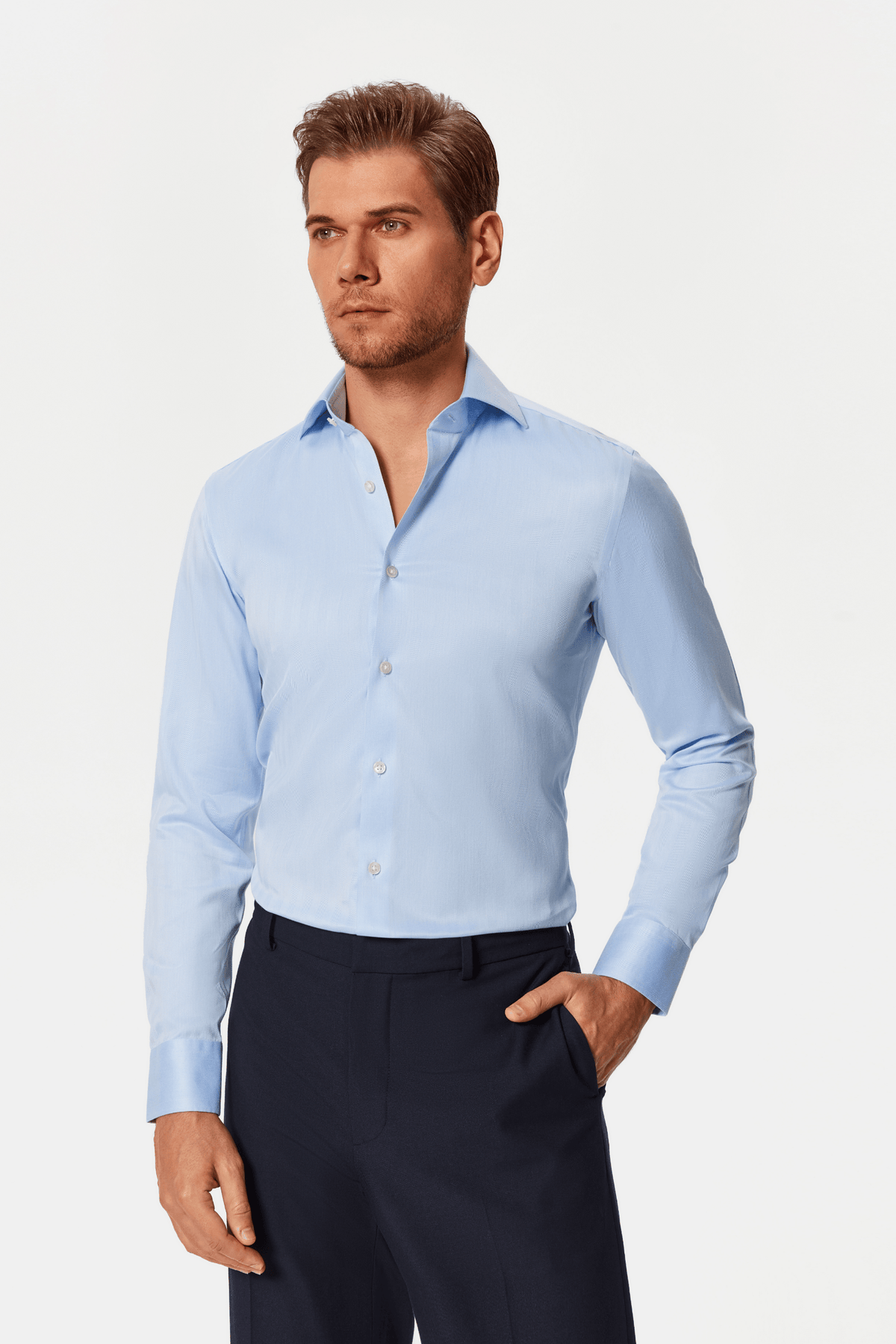 Lapaglia Blue Herringbone Dobby Non-Iron Shirt