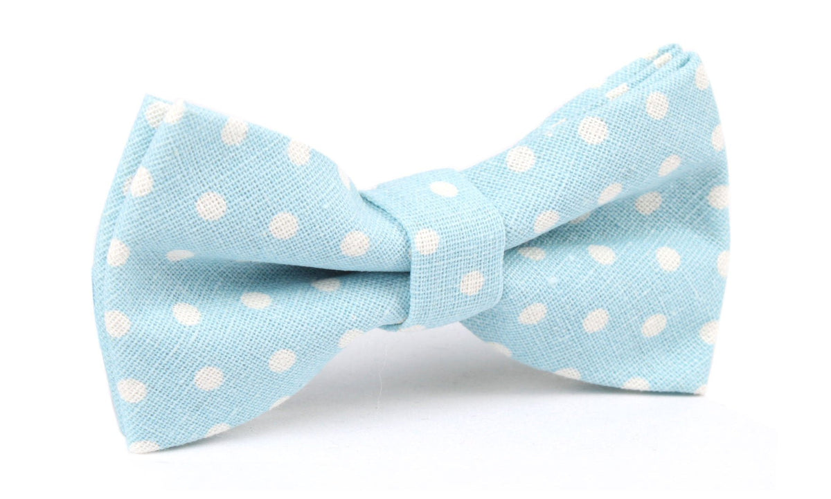 Light Blue Linen Polka Dot Bow Tie