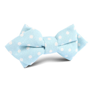 Light Blue Linen Polka Dot Diamond Bow Tie