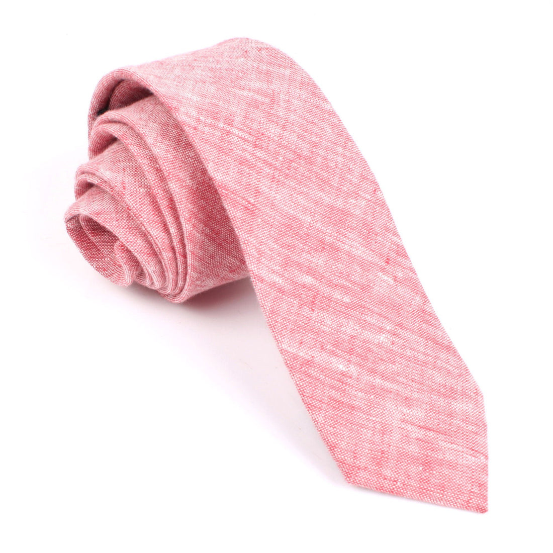 Light Red Chambray Linen Skinny Tie