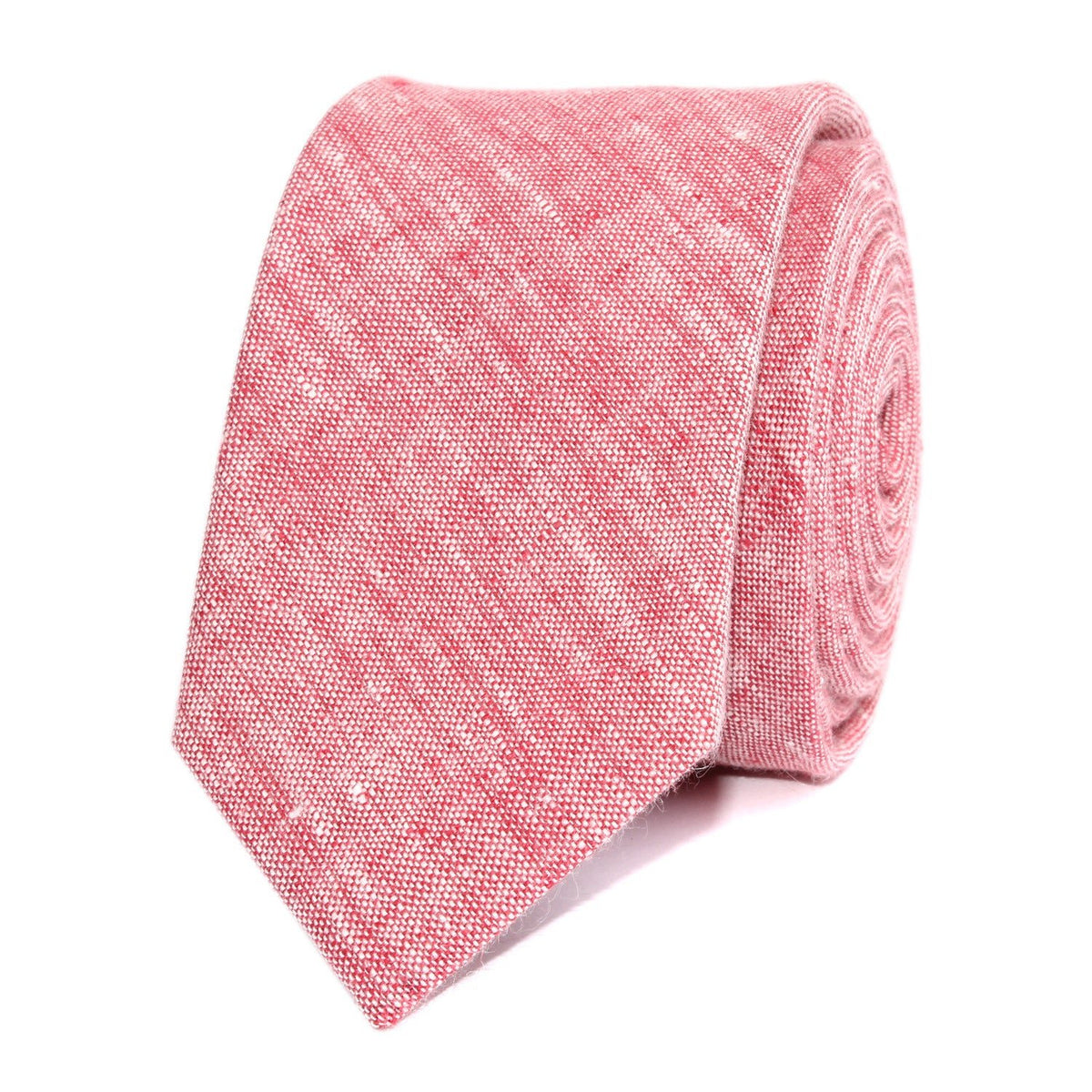 Light Red Chambray Linen Skinny Tie Front