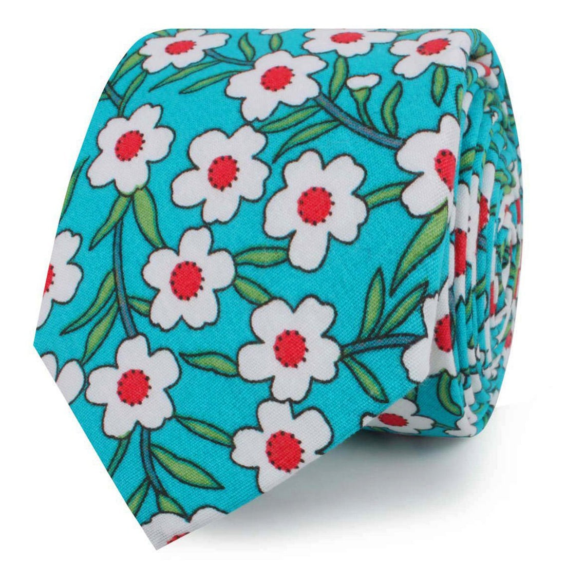 Maldivian Turquoise Floral Skinny Ties