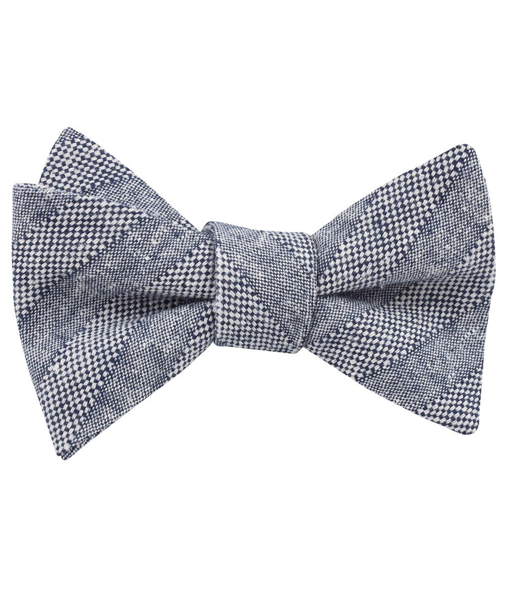 Manarola Navy Tweed Striped Linen Self Tied Bow Tie