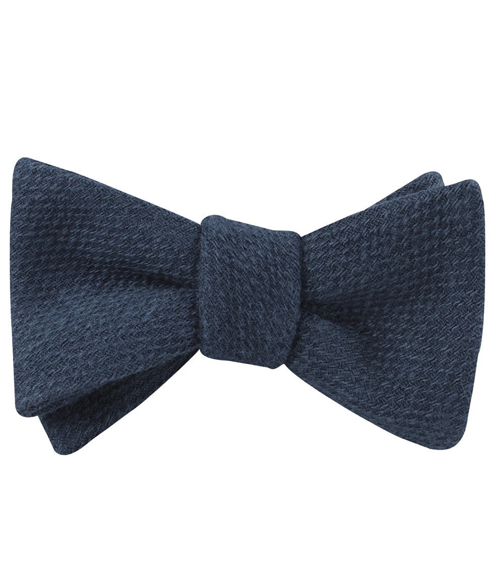 Marine Navy Blue Linen Self Bow Tie Folded Up