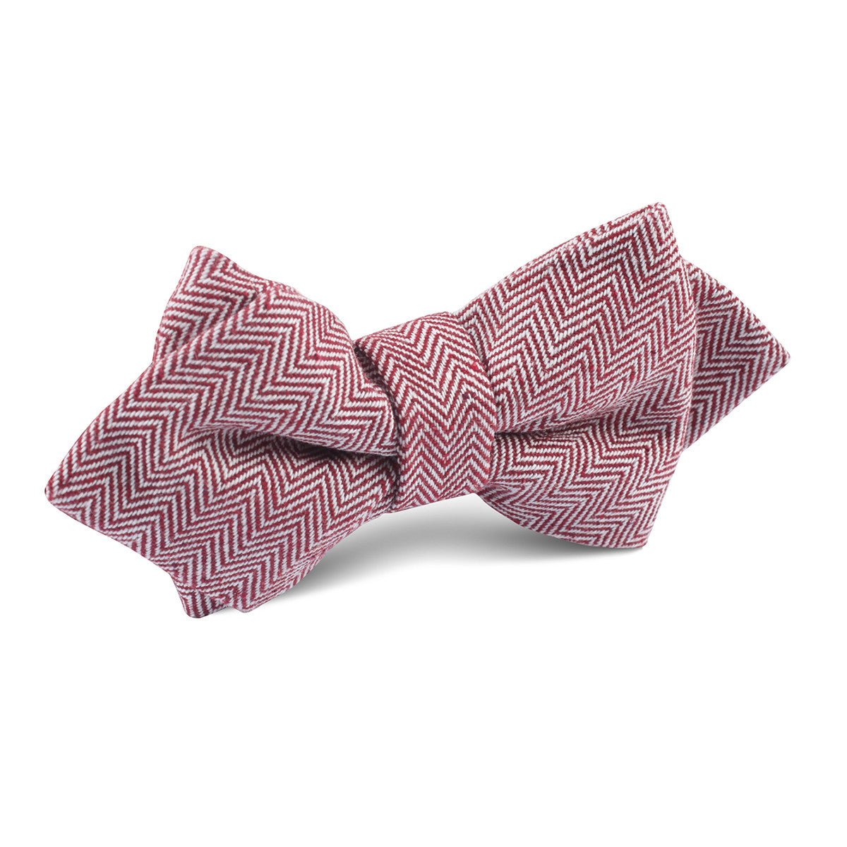 Maroon Herringbone Linen Diamond Bow Tie