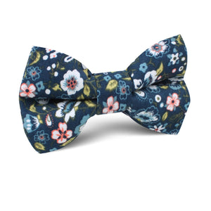 Mediterranean Midnight Blue Floral Kids Bow Tie