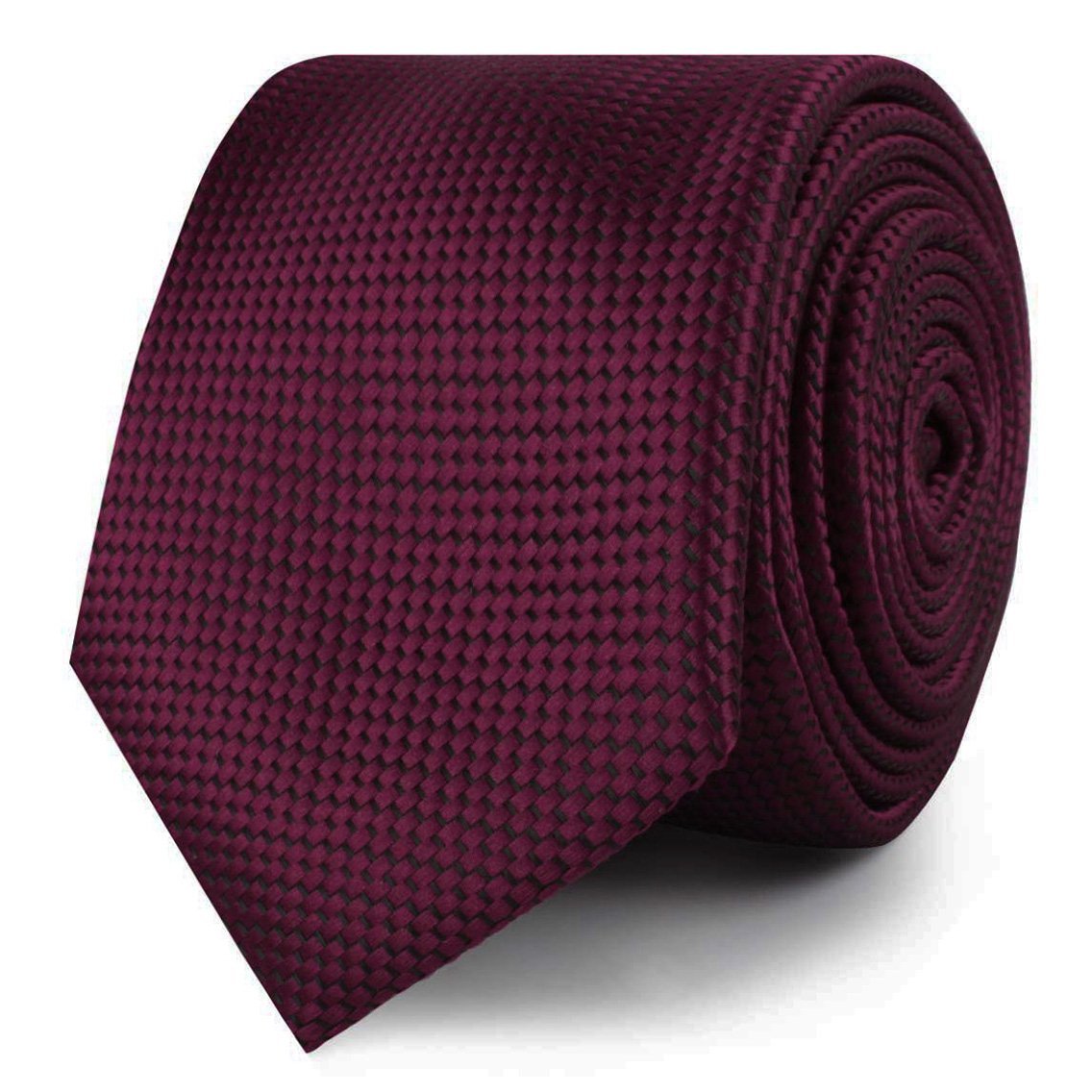 Metallic Maroon Oxford Weave Skinny Ties