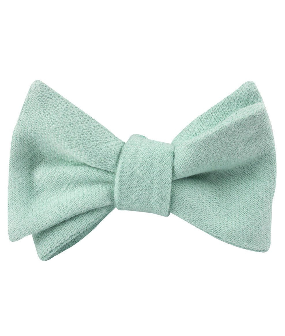 Mint Blush Green Chevron Linen Self Tied Bow Tie