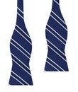 Navy Blue Double Stripe Self Bow Tie