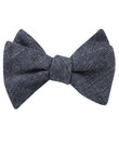 Navy Blue Needle Stitch Linen Self Tied Bow Tie