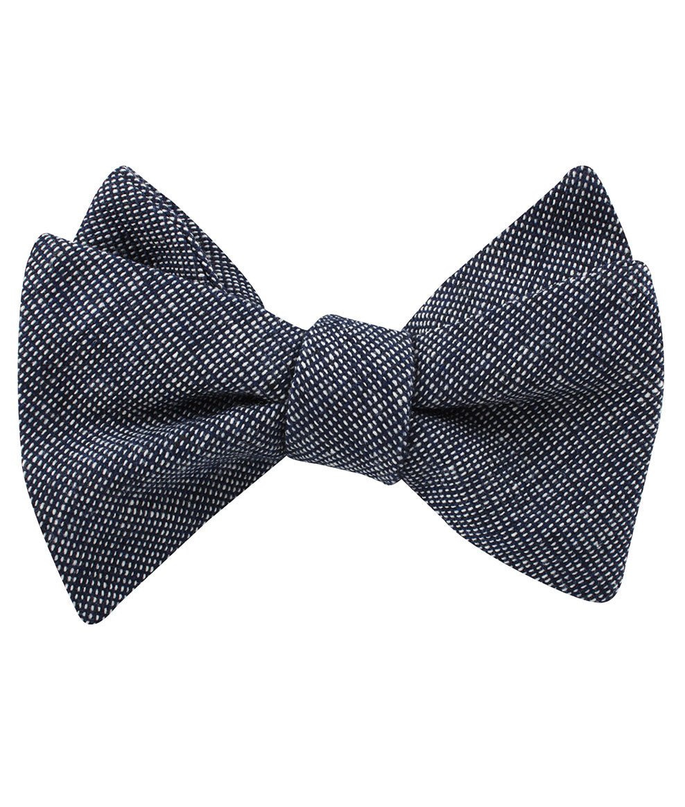 Navy Blue Needle Stitch Linen Self Tied Bow Tie