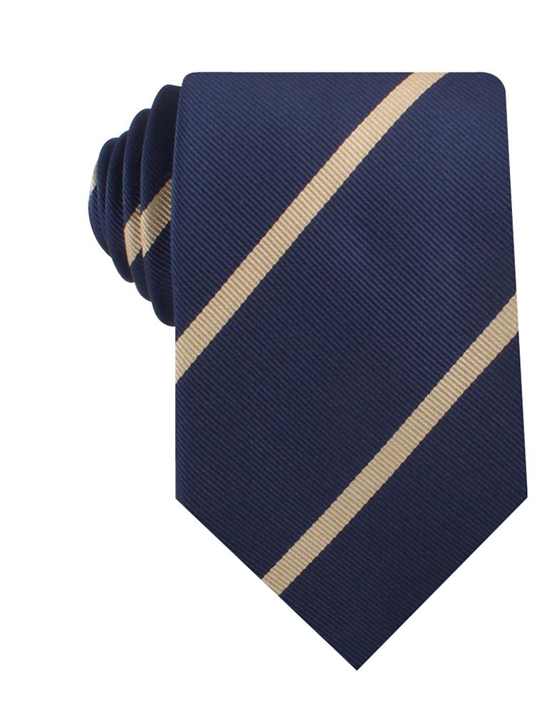 Navy Blue Champagne Gold Striped Necktie