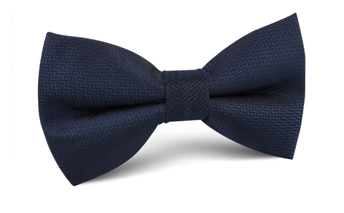 Navy Blue Diagonal Herringbone Bow Tie