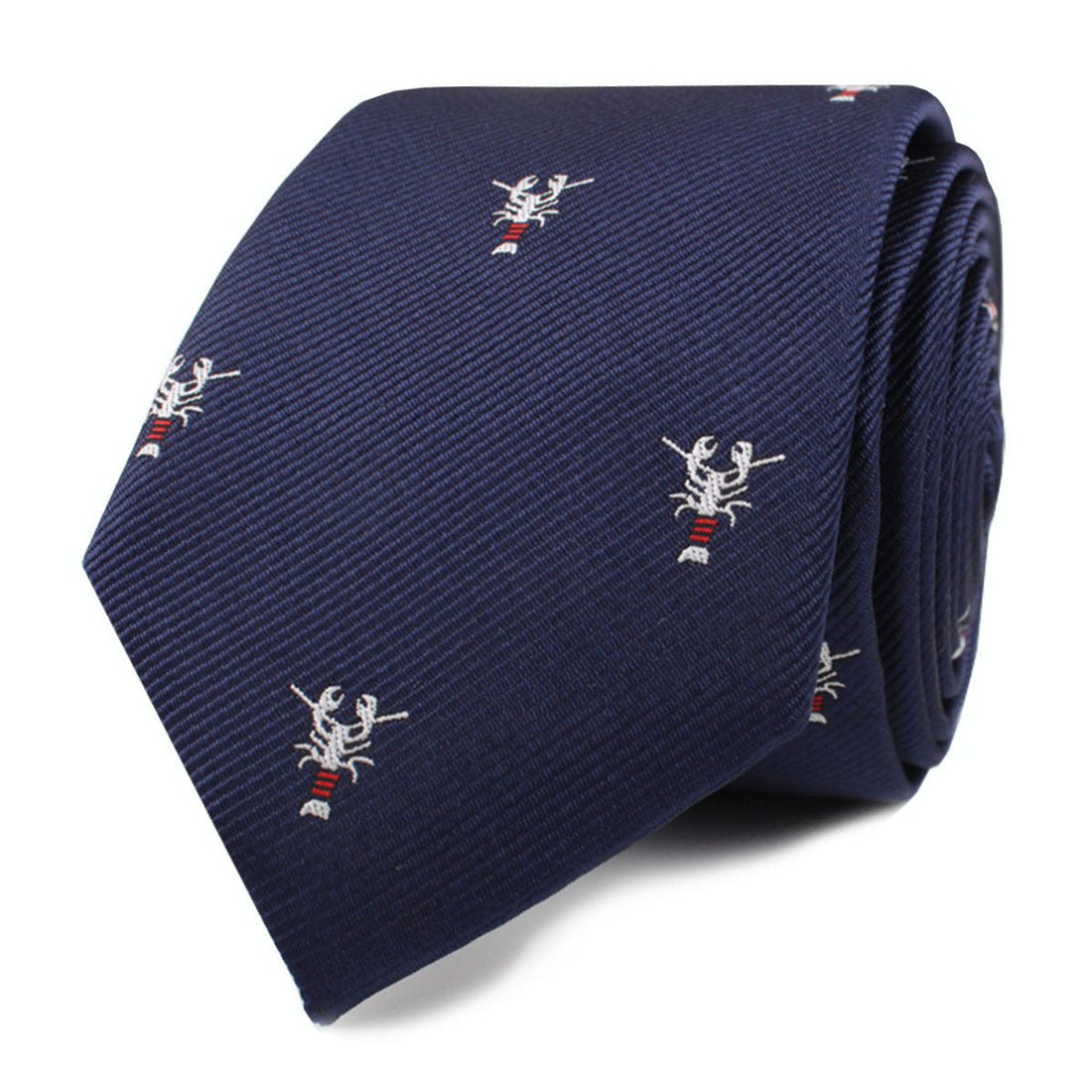 Navy Blue Lobster Skinny Tie Front Roll