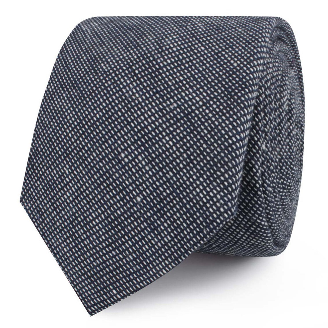 Navy Blue Needle Stitch Linen Skinny Ties