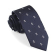 Navy Blue Pirate Skull Skinny Tie