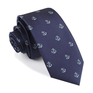 Navy Blue Sail Anchor Skinny Tie