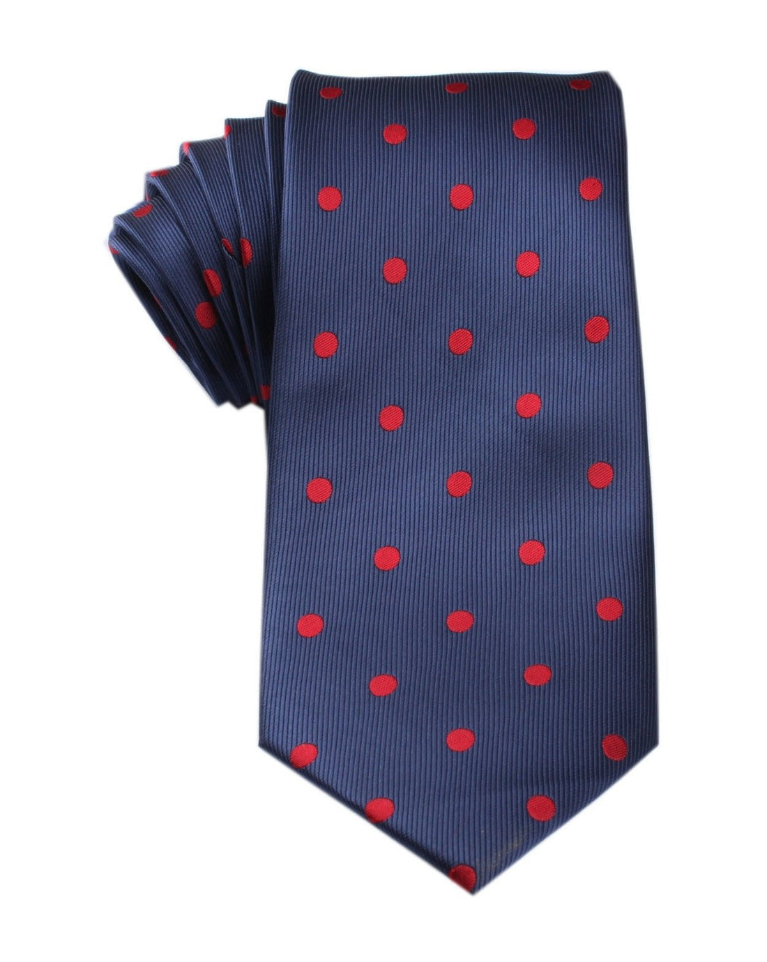 Navy Blue Tie with Red Polka Dots