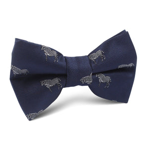 Navy Blue Zebra Kids Bow Tie