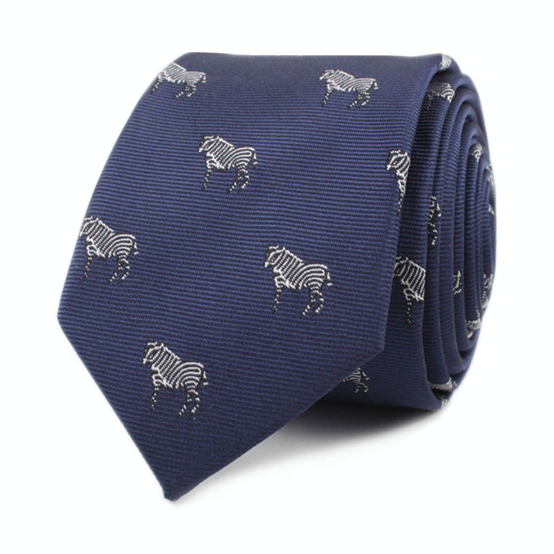 Navy Blue Zebra Skinny Tie Front Roll