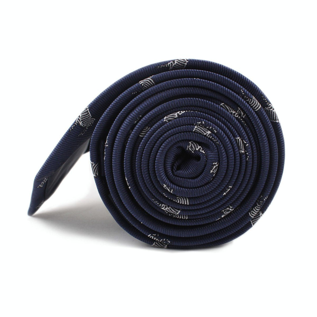 Navy Blue Zebra Skinny Tie Side Roll