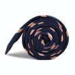 Navy Blue with Peach Stripes Skinny Tie Side Roll