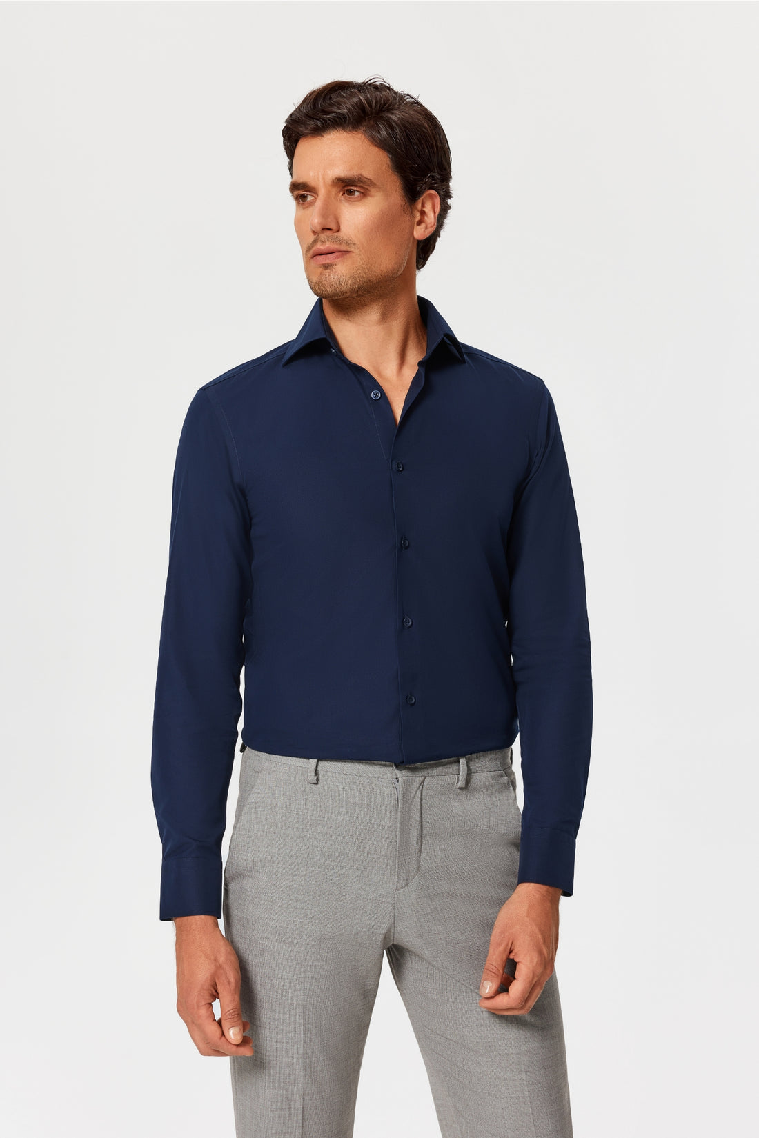 Newhouse Navy Poplin Easy Care Shirt