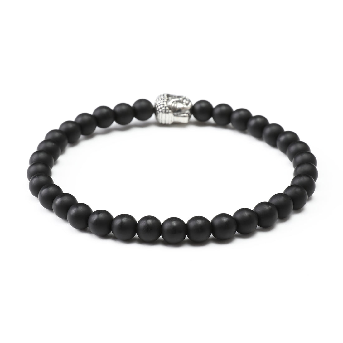 Onyx Matte Stones With Mini Silver Buddha Bracelet Back