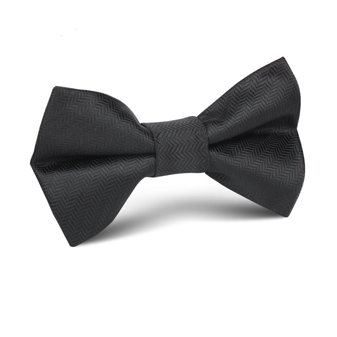 Onyx Black Herringbone Kids Bow Tie