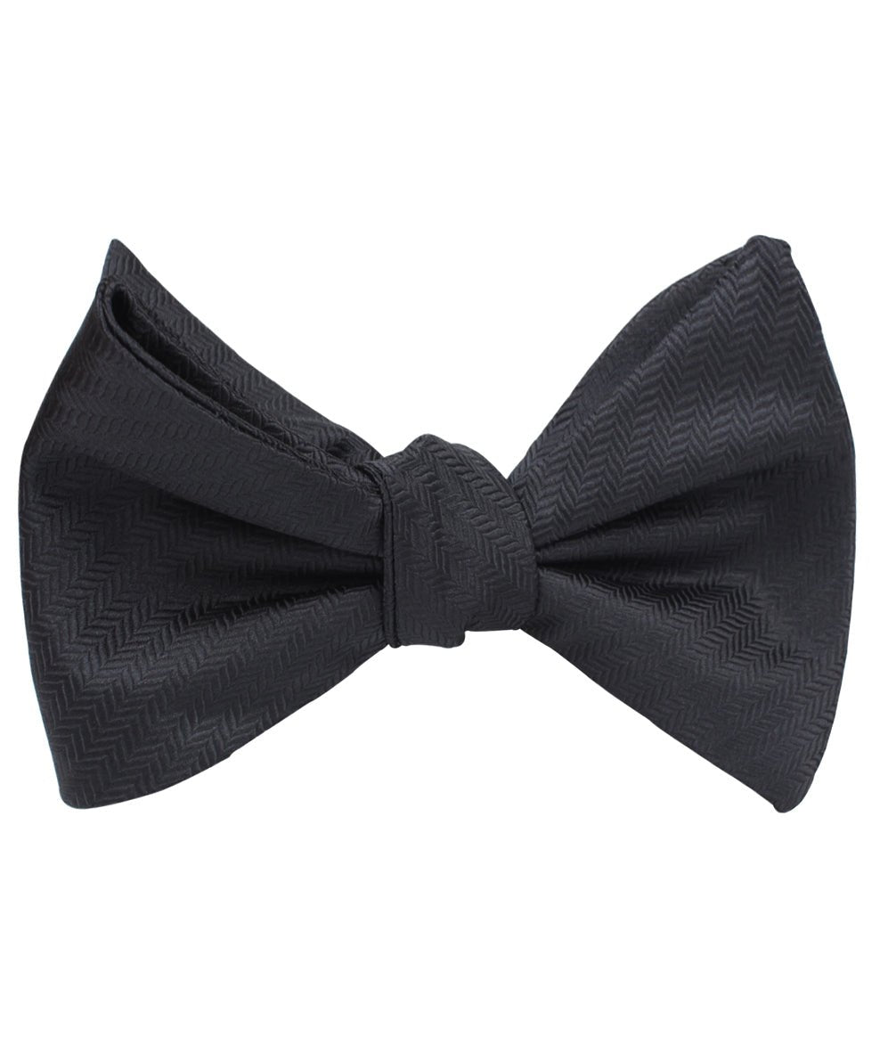 Onyx Black Herringbone Self Tie Bow Tie